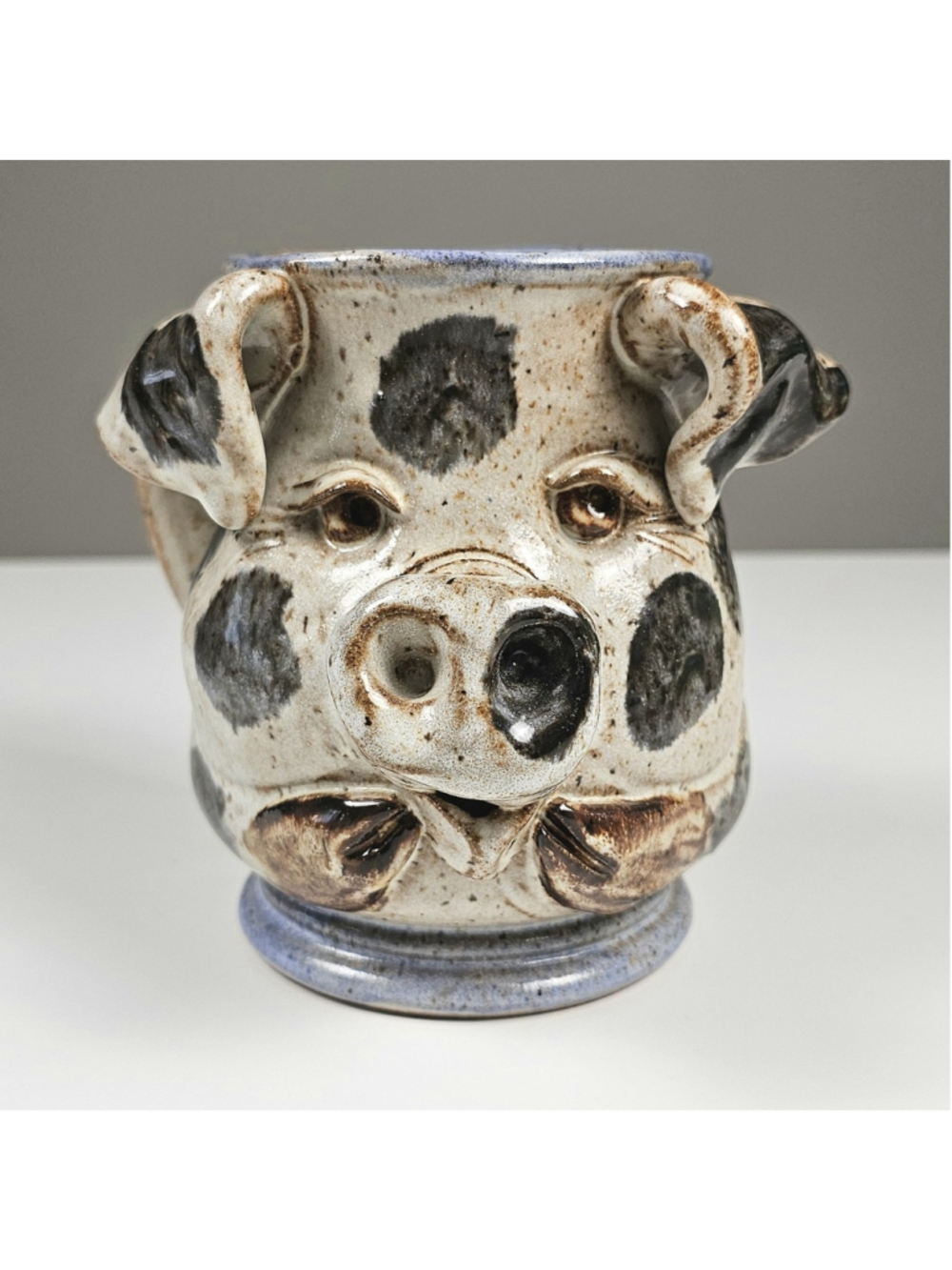 Vintage 1980 Coiner Deneen Pottery Pig Face Mug Whimsical Studio Art Stoneware - Picture 3 of 11